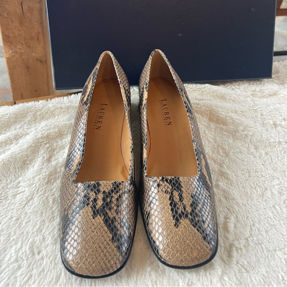Ralph Lauren snake low heels size 8.  Worn once.